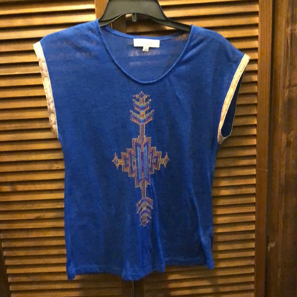 Umgee small Aztec royal blue cap sleeve shirt